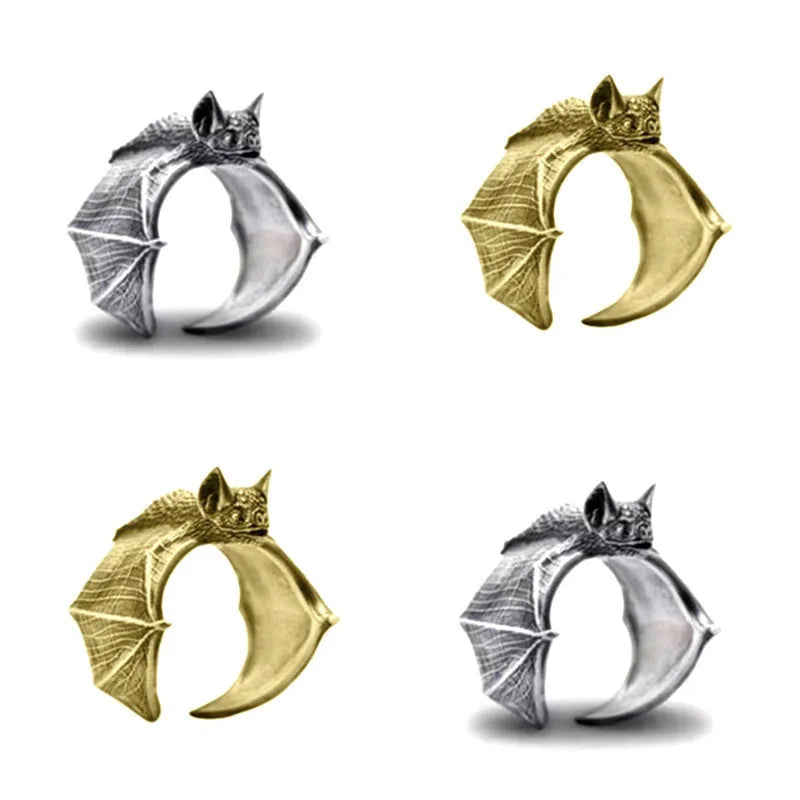 Open Bat Ring Mens - Silver, Gold & Black - Unisex - Adjustable - That Rock Aesthetic