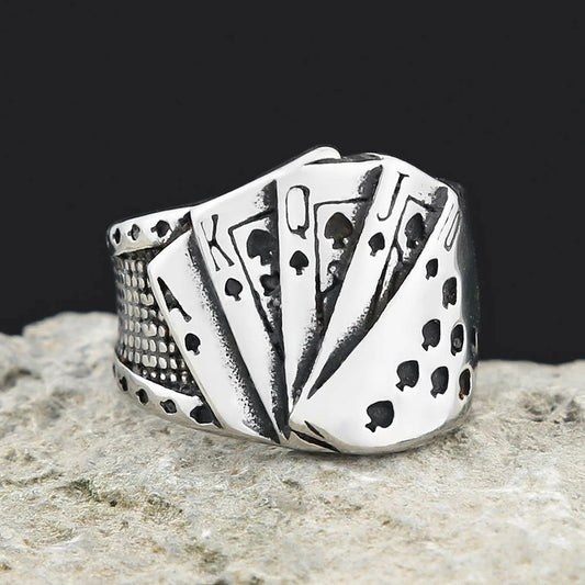 Poker Ring Mens Deck of Playing Cards - Stainless Steel Silver - Unisex - That Rock Aesthetic