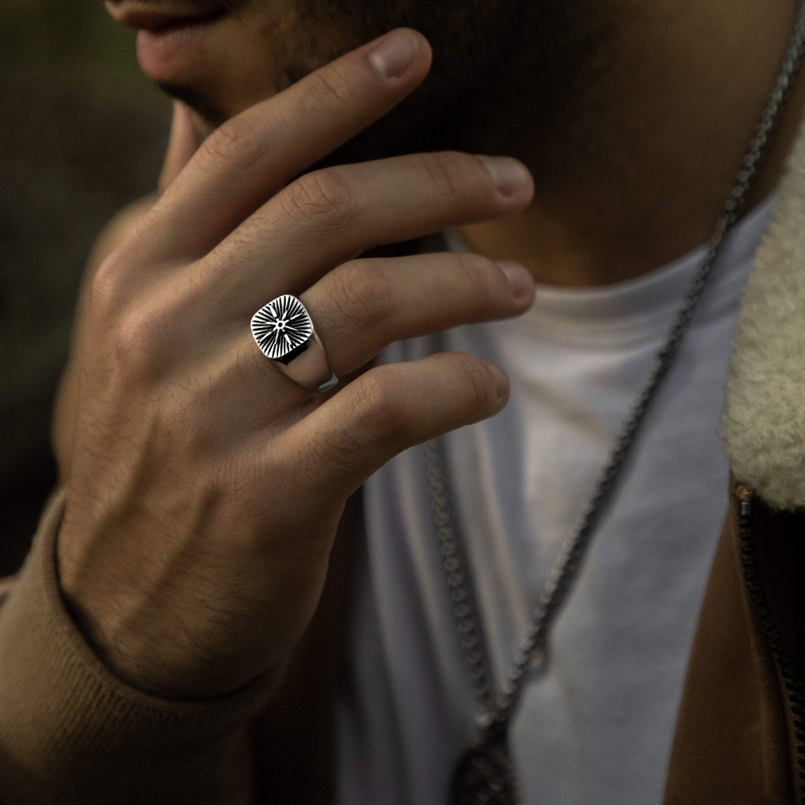 Star Polaris Compass Ring Mens Signet - Stainless Steel Silver - Unisex - That Rock Aesthetic