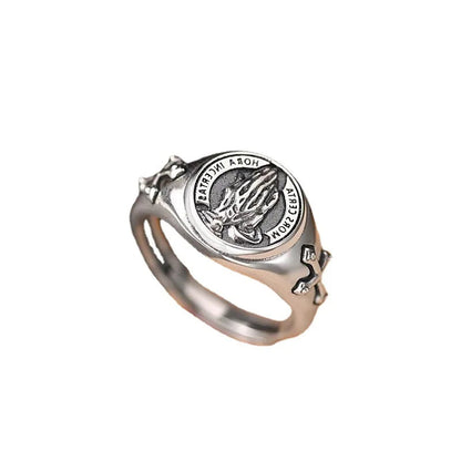 Praying Hands Mens Cross Ring - Silver - Unisex - Adjustable - That Rock Aesthetic