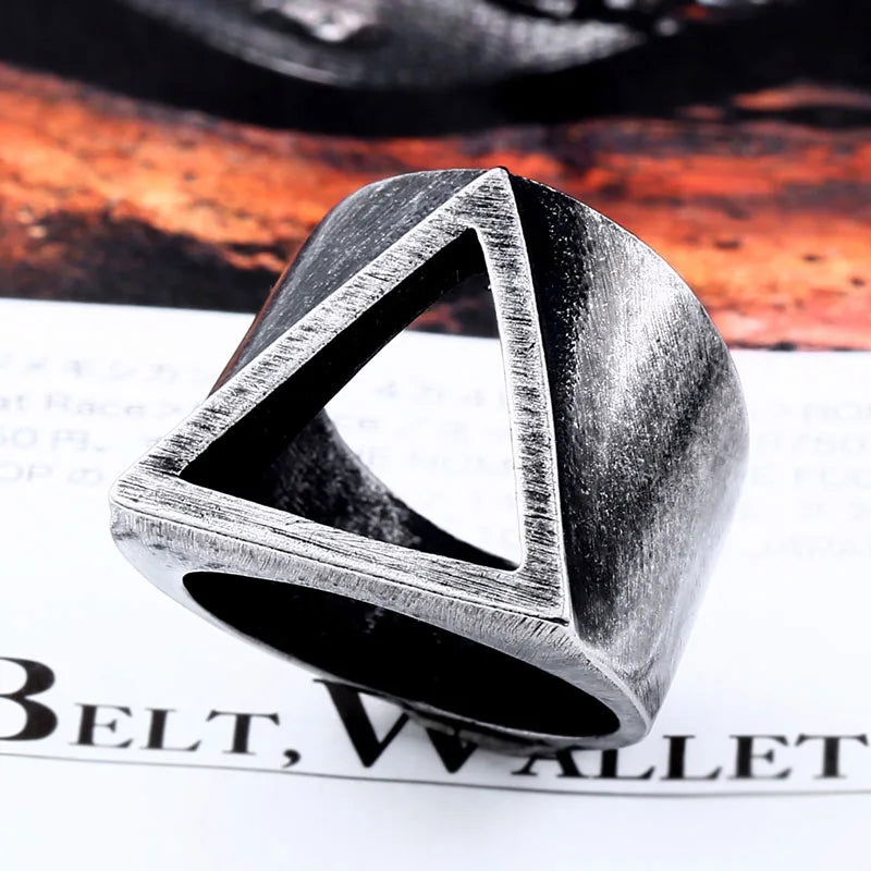 Prism Pyramid Triangle Ring Mens Ancient Egyptian - Stainless Steel Silver - Unisex - That Rock Aesthetic