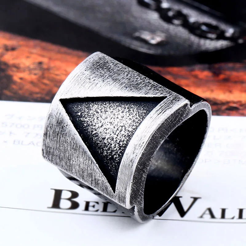 Prism Pyramid Triangle Ring Mens Ancient Egyptian - Stainless Steel Silver - Unisex - That Rock Aesthetic