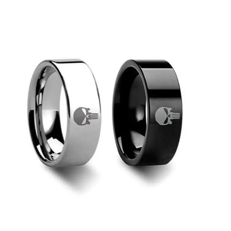 Punisher Skull Logo Superhero Mens Marvel Ring - Titanium Steel Silver & Black - Unisex - That Rock Aesthetic