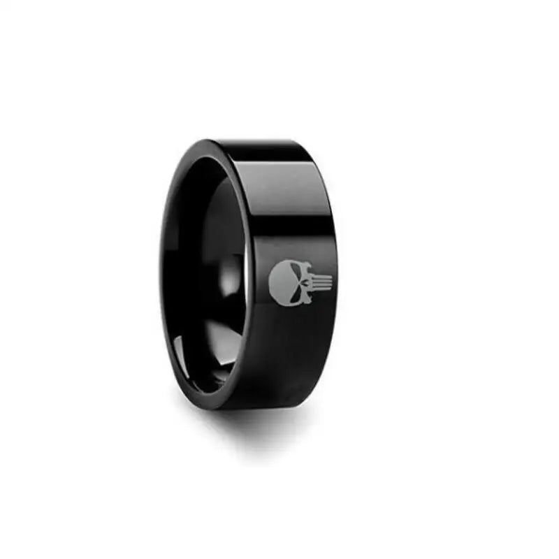 Punisher Skull Logo Superhero Mens Marvel Ring - Titanium Steel Silver & Black - Unisex - That Rock Aesthetic