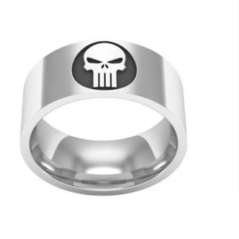 Punisher Skull Logo Superhero Mens Marvel Ring - Titanium Steel Silver & Black - Unisex - That Rock Aesthetic