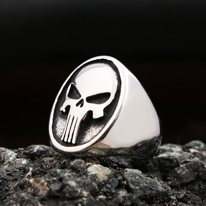 Punisher Skull Signet Superhero Mens Marvel Ring - Stainless Steel Silver & Gold - Unisex - That Rock Aesthetic