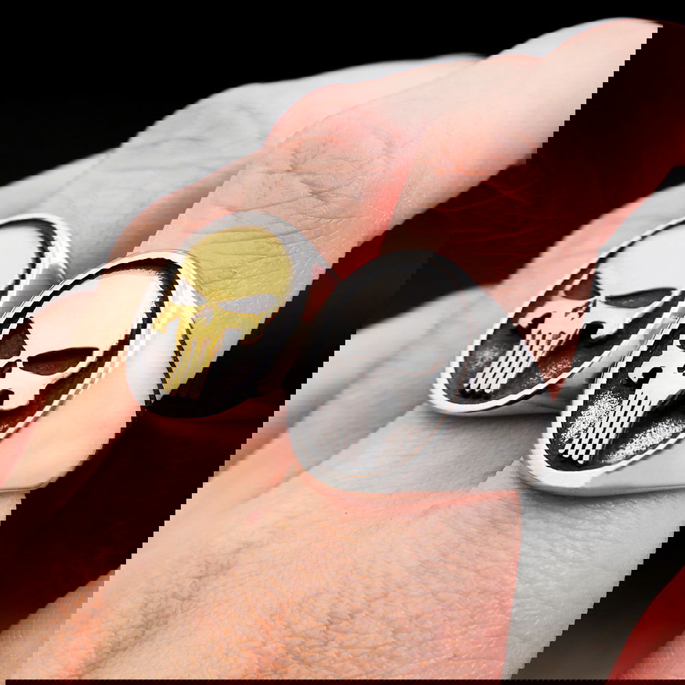 Punisher Skull Signet Superhero Mens Marvel Ring - Stainless Steel Silver & Gold - Unisex - That Rock Aesthetic