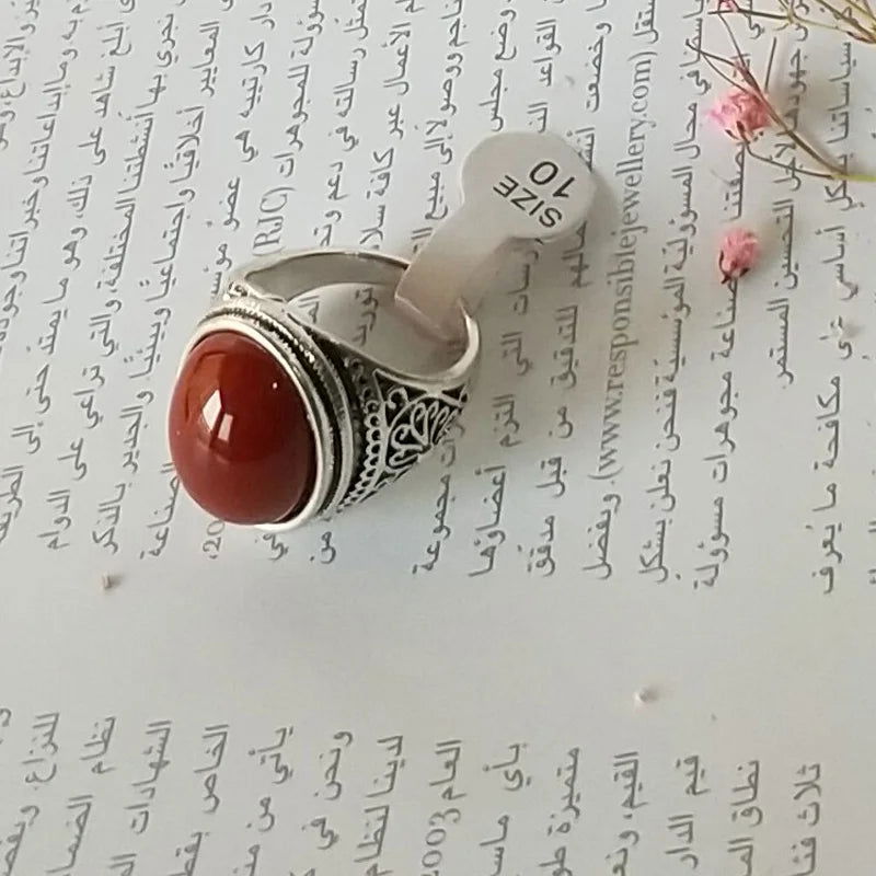 Red Onyx Round Mens Gemstone Ring - Silver - Unisex - That Rock Aesthetic
