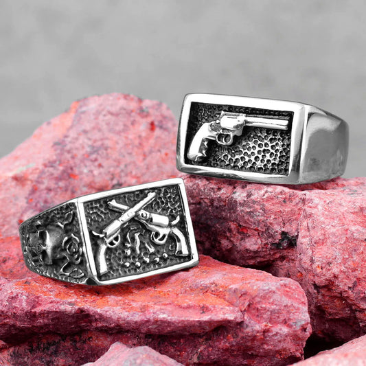 Revolver Gun Cowboy Ring Mens - Stainless Steel Silver - Unisex - That Rock Aesthetic