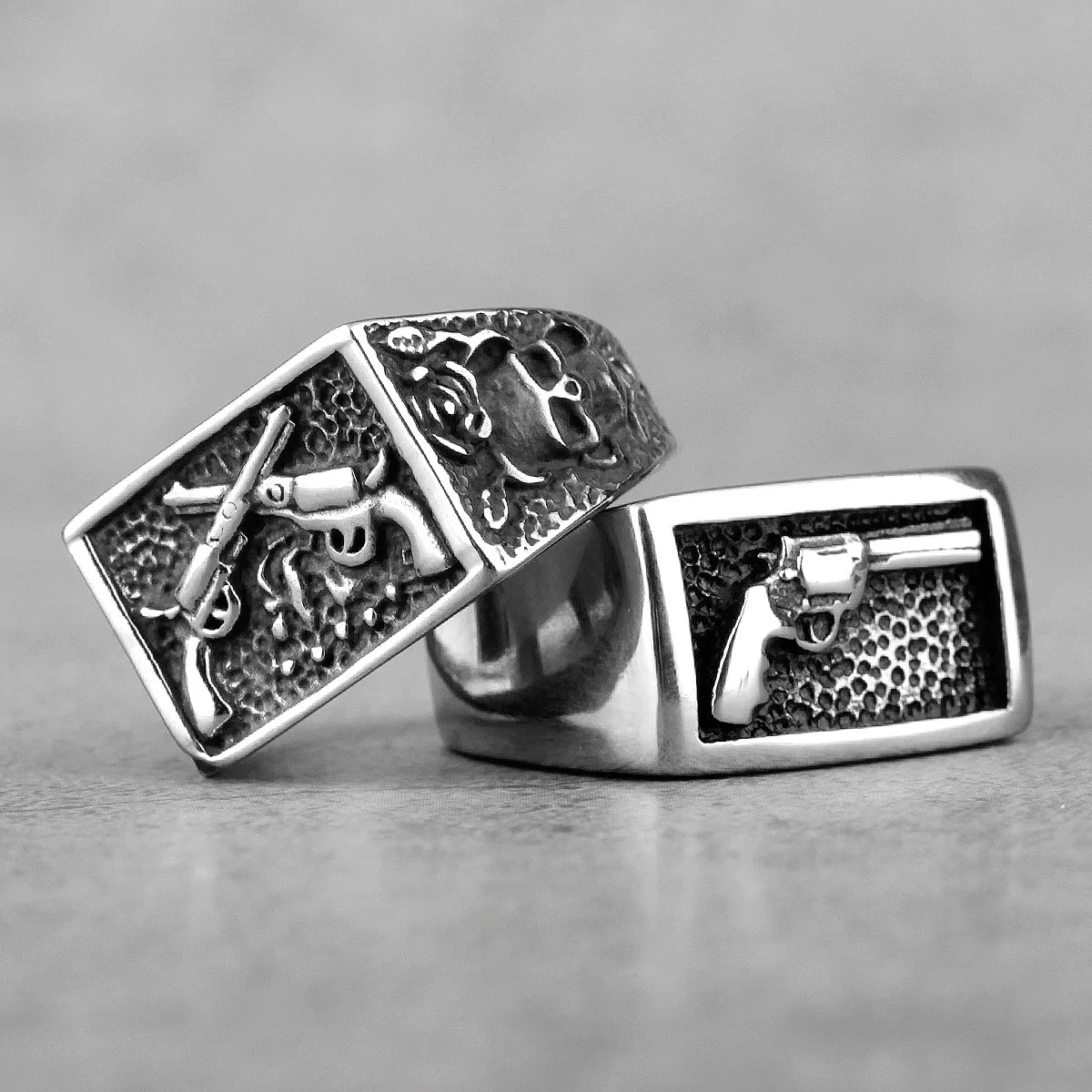 Revolver Gun Cowboy Ring Mens - Stainless Steel Silver - Unisex - That Rock Aesthetic