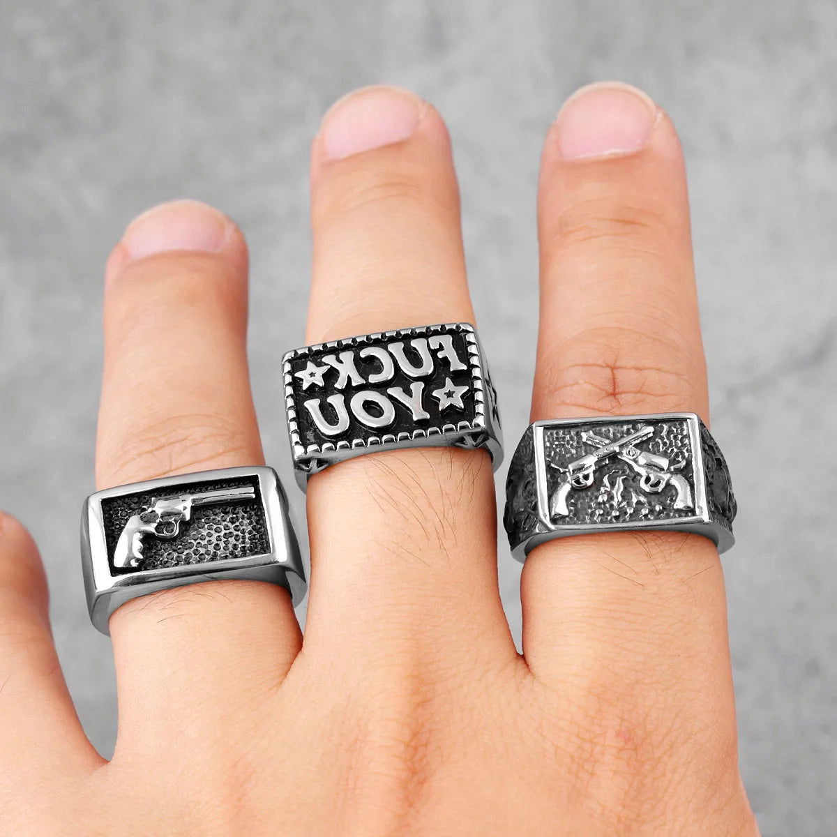 Revolver Gun Cowboy Ring Mens - Stainless Steel Silver - Unisex - That Rock Aesthetic