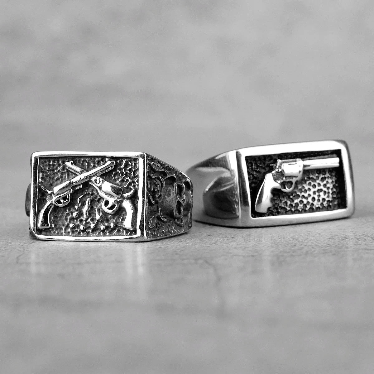 Revolver Gun Cowboy Ring Mens - Stainless Steel Silver - Unisex - That Rock Aesthetic