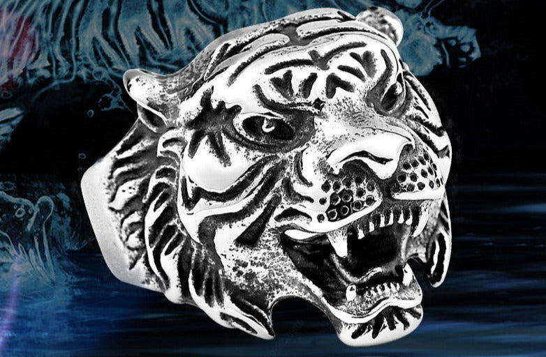 Roaring Mens Tiger Ring - Stainless Steel Silver, Gold & Black - Unisex - That Rock Aesthetic