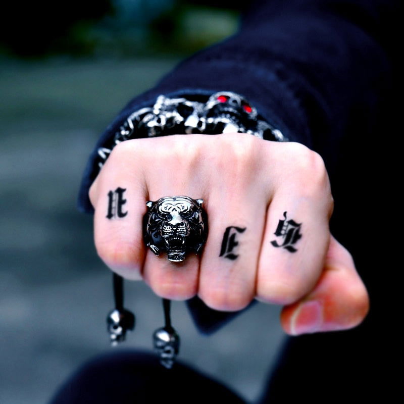 Roaring Mens Tiger Ring - Stainless Steel Silver, Gold & Black - Unisex - That Rock Aesthetic