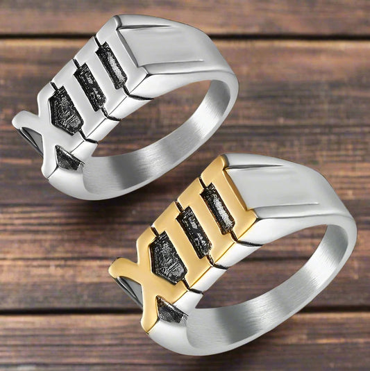 Roman Numeral XIII Number 13 Ring Mens Thirteen - Stainless Steel Silver & Gold - Unisex - That Rock Aesthetic