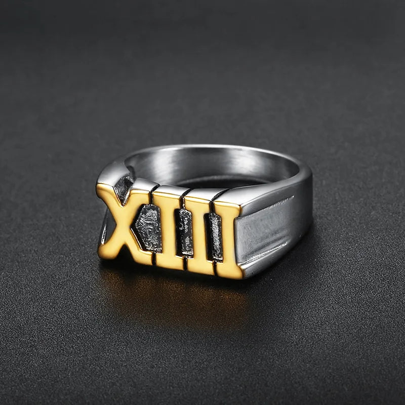 Roman Numeral XIII Number 13 Ring Mens Thirteen - Stainless Steel Silver & Gold - Unisex - That Rock Aesthetic