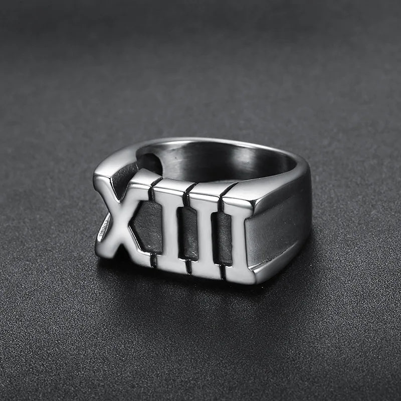 Roman Numeral XIII Number 13 Ring Mens Thirteen - Stainless Steel Silver & Gold - Unisex - That Rock Aesthetic