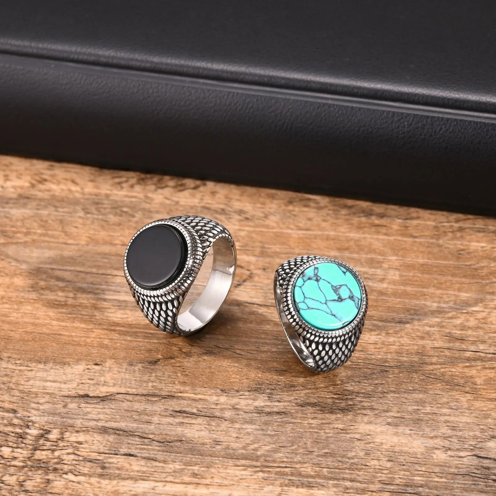 Round Mens Black Onyx Ring - Stainless Steel Silver - Unisex - That Rock Aesthetic