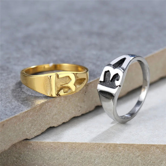 Round Number 13 Minimalist Mens Ring - Stainless Steel Silver & Gold - Unisex - That Rock Aesthetic