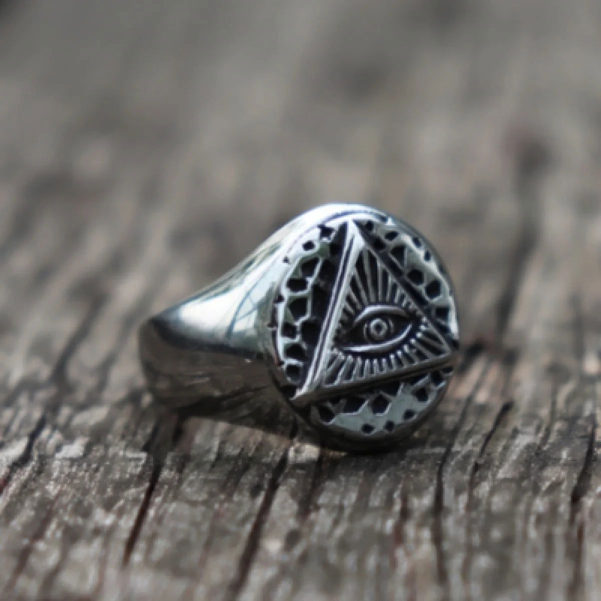 Round Rugged All-Seeing Eye of Providence Ring Mens - Illuminati / Eye of God - Triangle Pyramid - Silver - Unisex - That Rock Aesthetic
