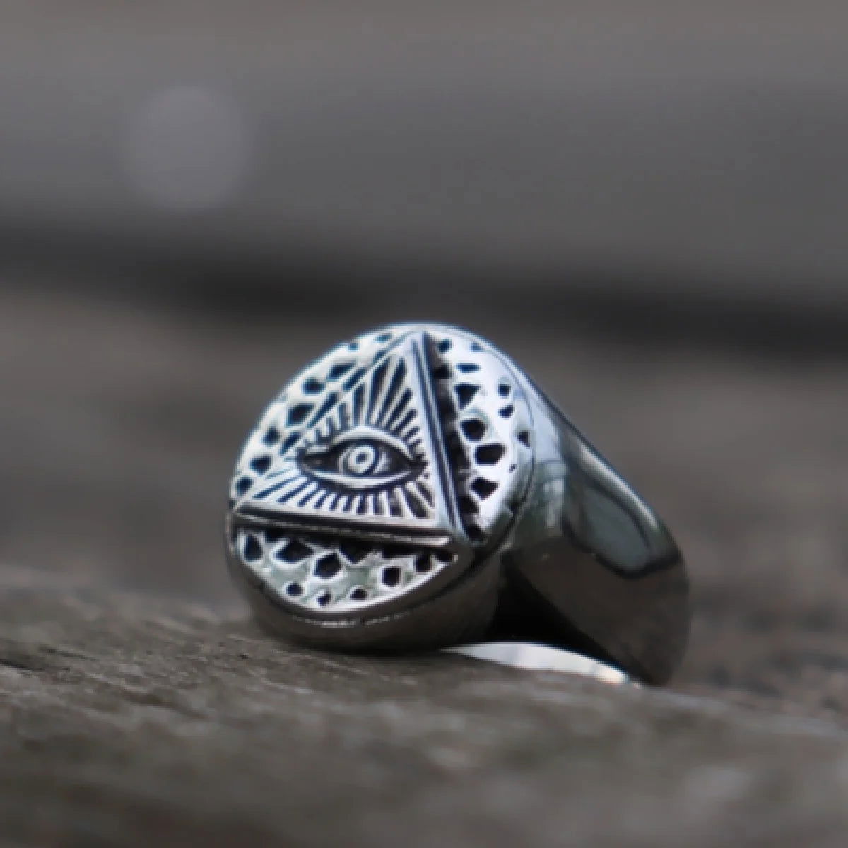 Round Rugged All-Seeing Eye of Providence Ring Mens - Illuminati / Eye of God - Triangle Pyramid - Silver - Unisex - That Rock Aesthetic