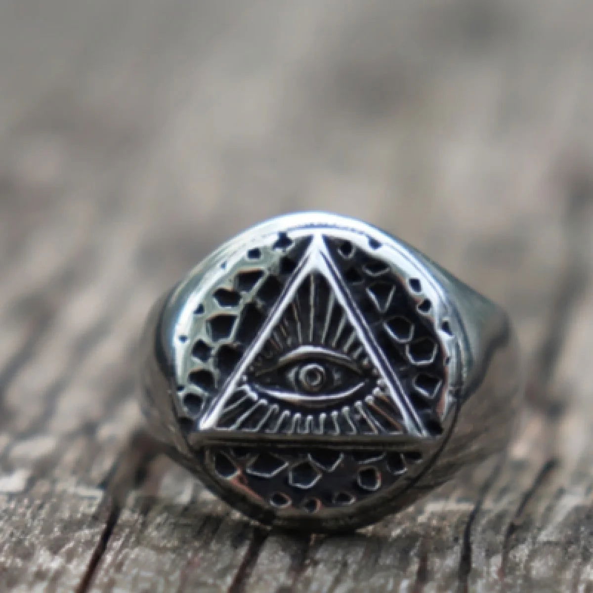 Round Rugged All-Seeing Eye of Providence Ring Mens - Illuminati / Eye of God - Triangle Pyramid - Silver - Unisex - That Rock Aesthetic