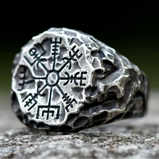 Rugged Norse Viking Compass Ring Mens Vegvisir - Stainless Steel Silver - Unisex - That Rock Aesthetic
