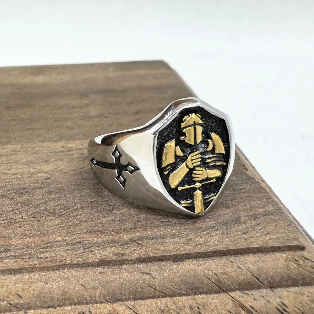 Knight Ring Medieval Sword Mens - Stainless Steel Silver & Gold - Unisex