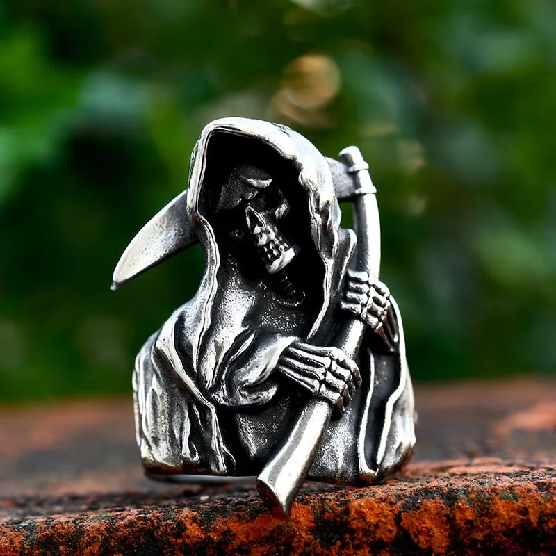 Grim Reaper Mens Ring - Stainless Steel Silver - Unisex