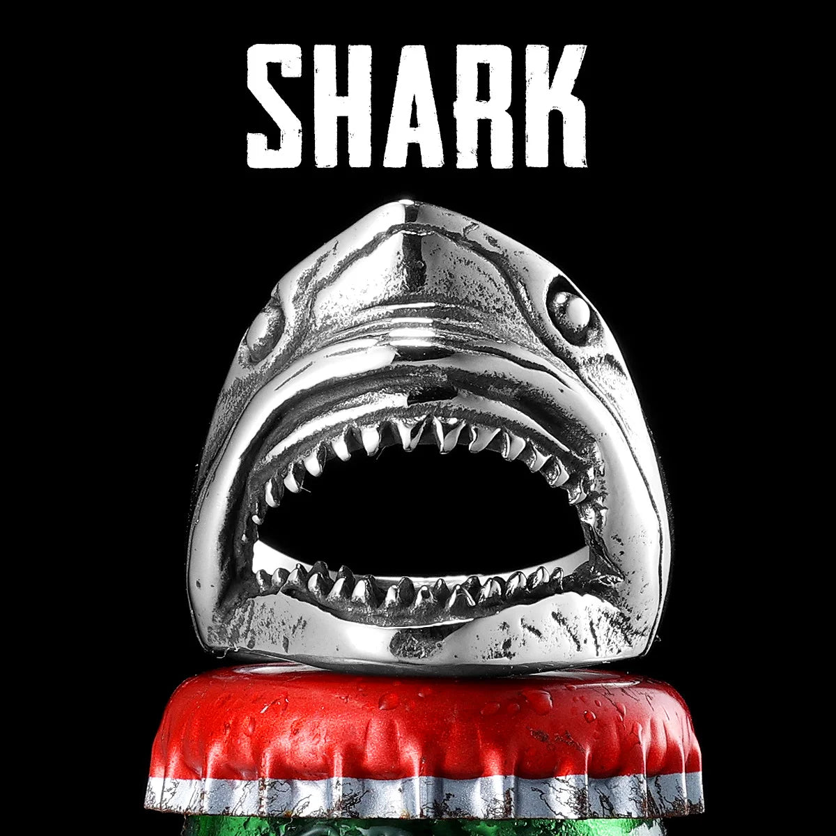 Jaws Great White Shark Ring Mens Movie - Stainless Steel Silver - Unisex