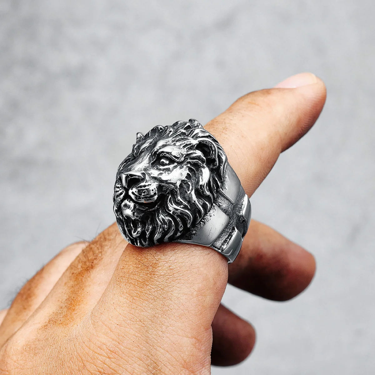 Lion Ring Mens - Stainless Steel Silver - Unisex
