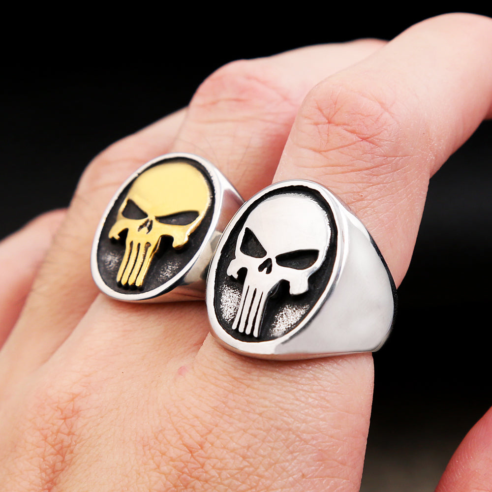 Punisher Skull Signet Superhero Mens Marvel Ring - Stainless Steel Silver & Gold - Unisex