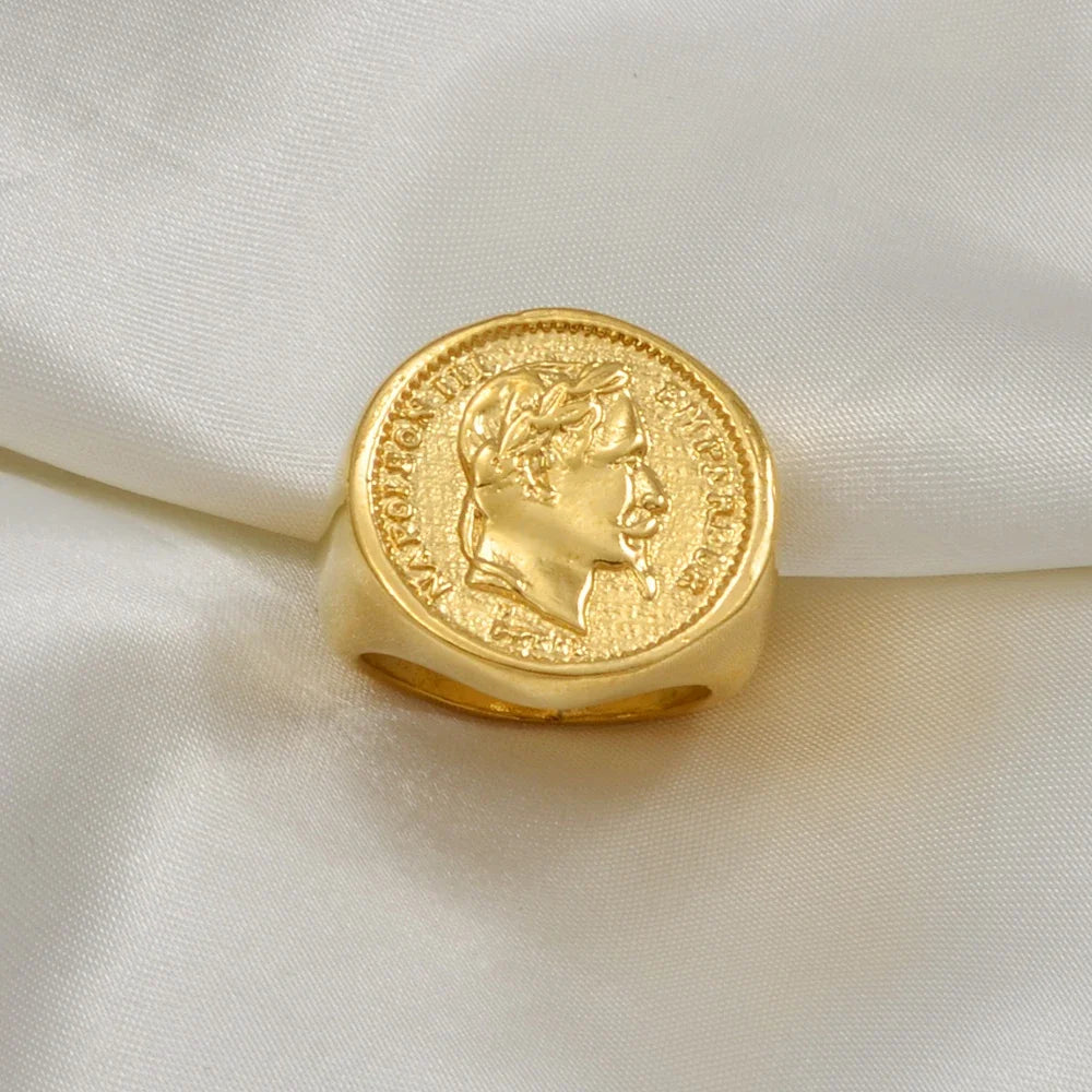 Emperor Napoleon III 1856 Gold Coin Ring Mens Signet - Gold - Unisex