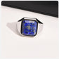 Blue Lapis Lazuli Gemstone Square Mens Signet Ring - Stainless Steel Silver - Unisex