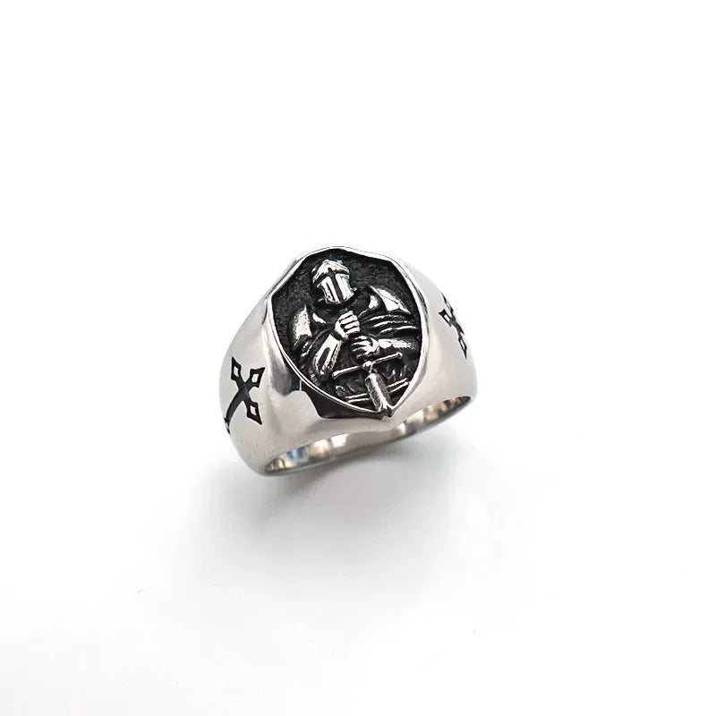 Knight Ring Medieval Sword Mens - Stainless Steel Silver & Gold - Unisex