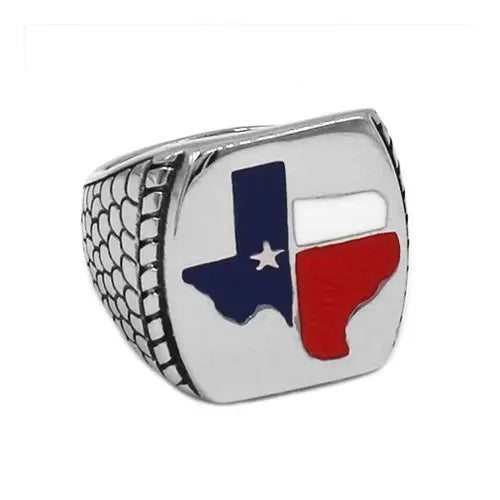 Flag of Texas Mens Signet Ring USA - Stainless Steel Silver - Unisex