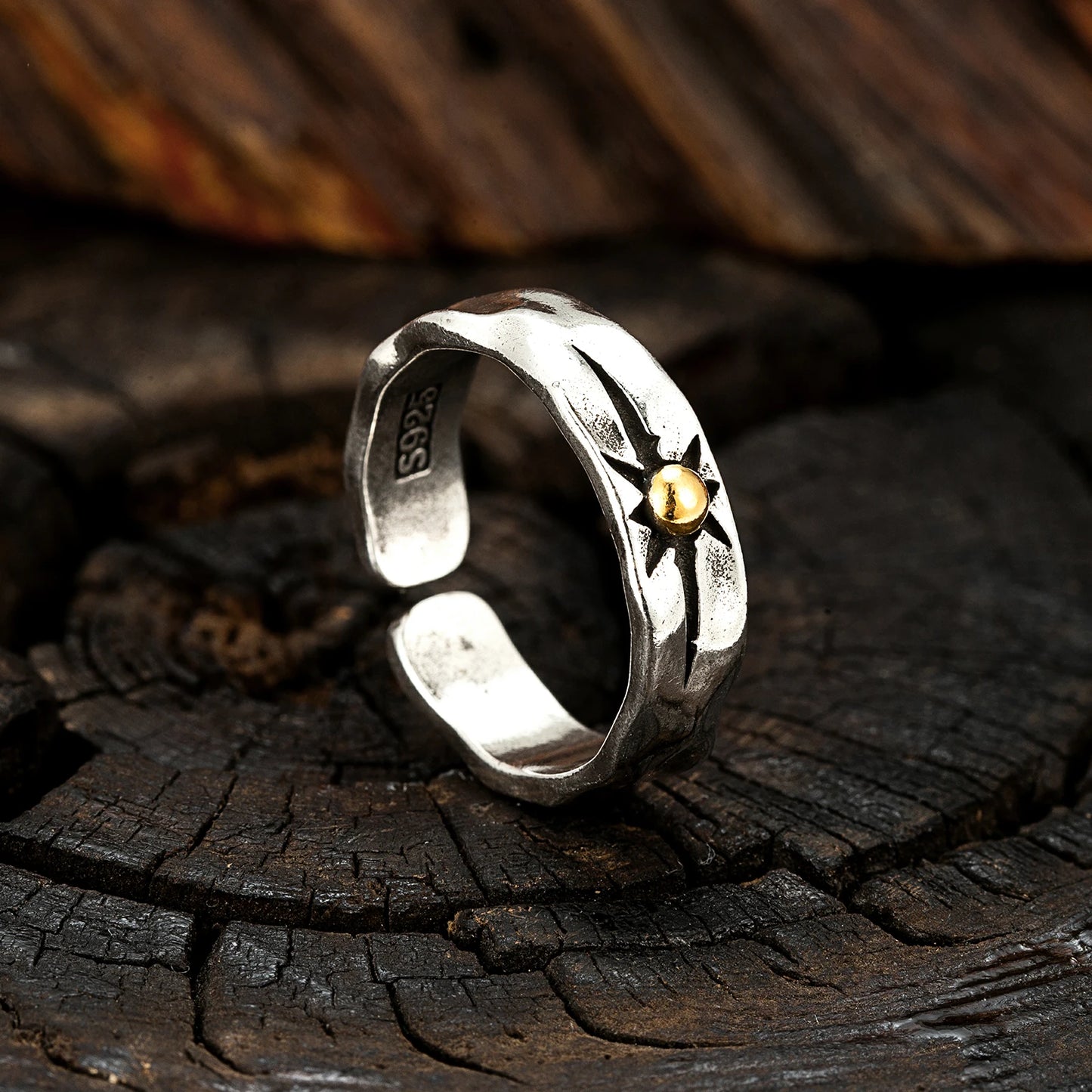 Boho Shooting Star / Gold Sun Ring - Silver - Unisex - Adjustable