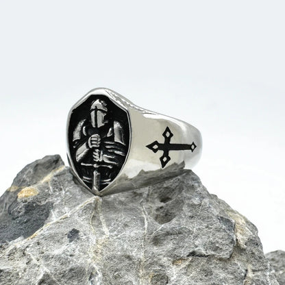 Knight Ring Medieval Sword Mens - Stainless Steel Silver & Gold - Unisex