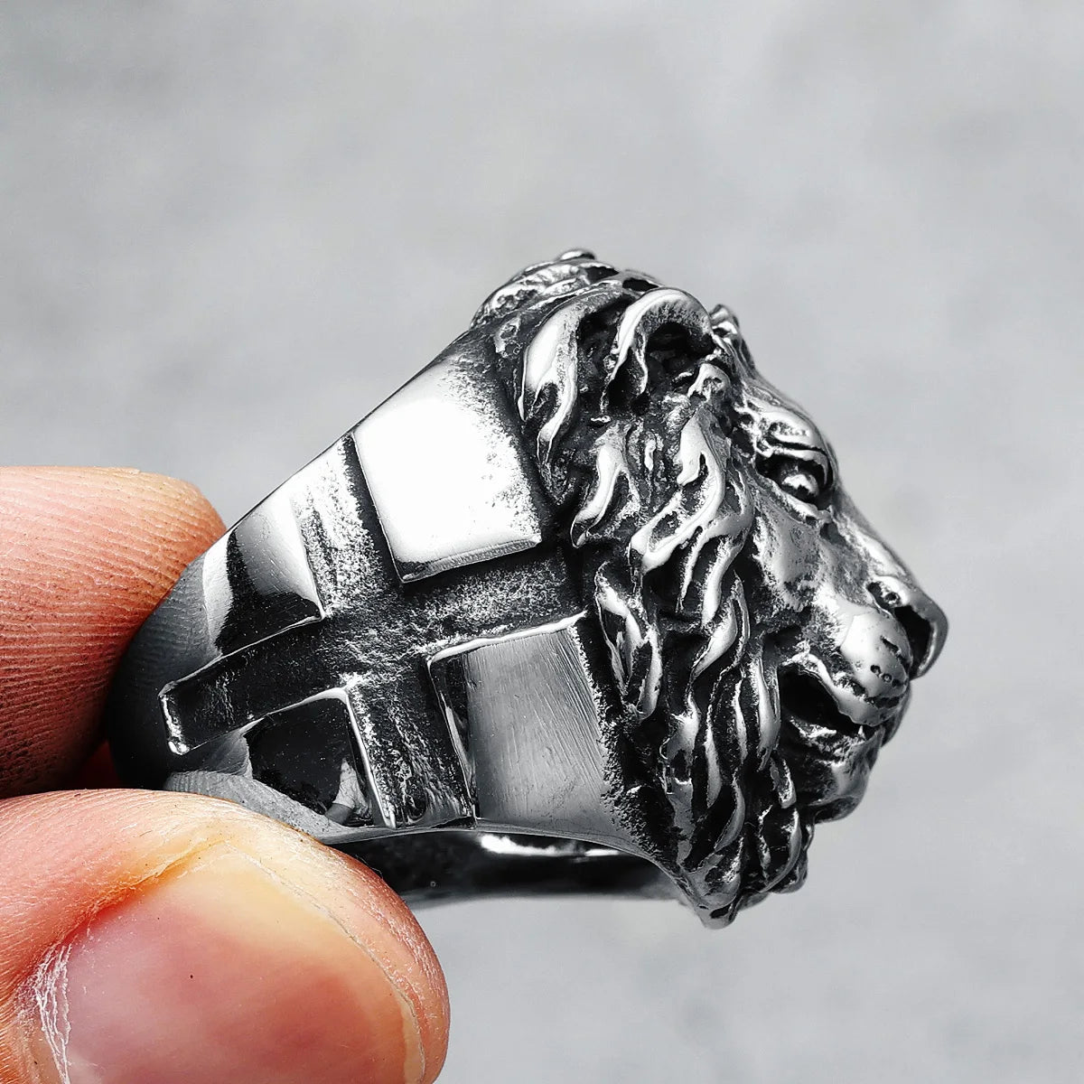 Lion Ring Mens - Stainless Steel Silver - Unisex