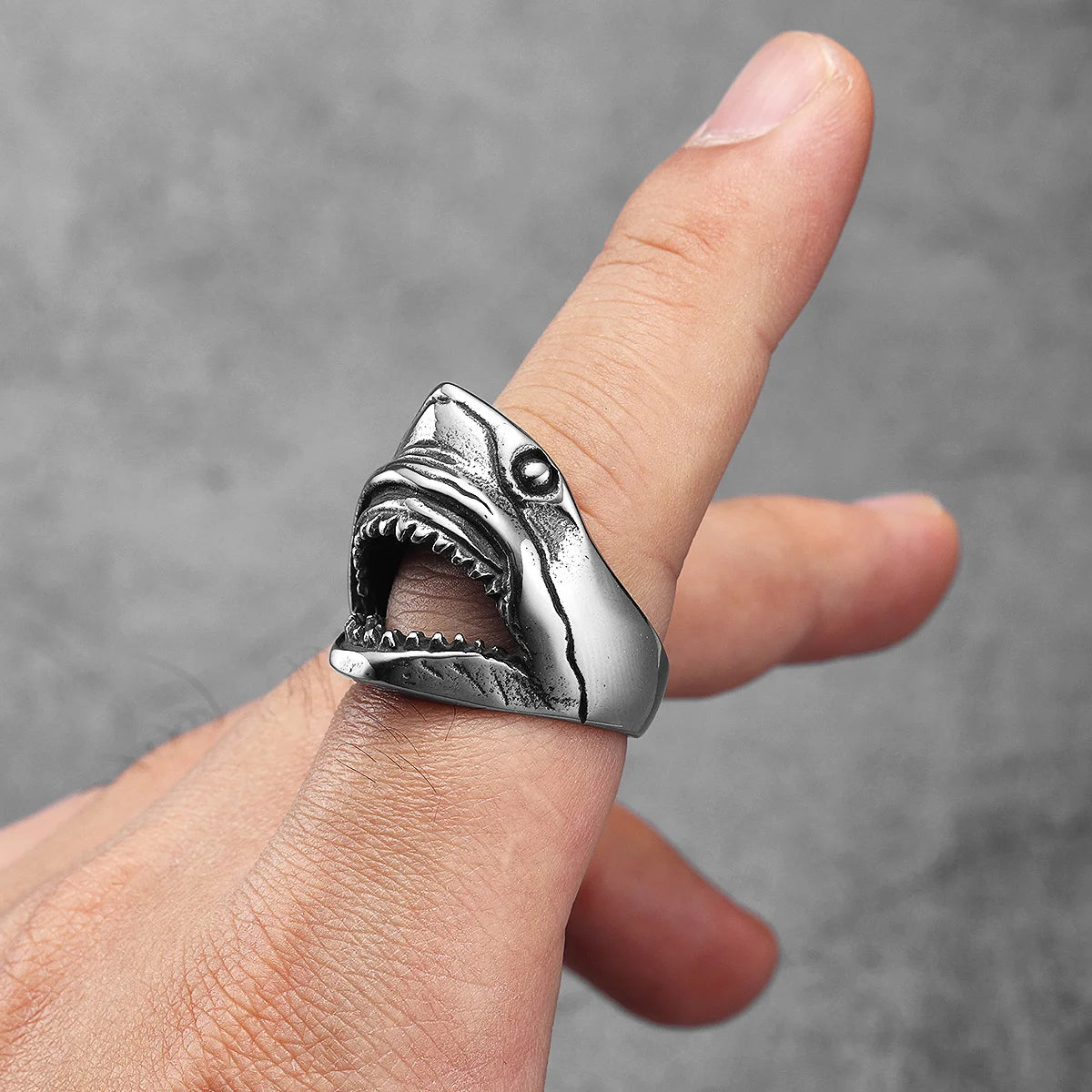 Jaws Great White Shark Ring Mens Movie - Stainless Steel Silver - Unisex