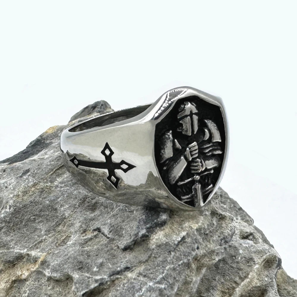 Knight Ring Medieval Sword Mens - Stainless Steel Silver & Gold - Unisex