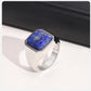 Blue Lapis Lazuli Gemstone Square Mens Signet Ring - Stainless Steel Silver - Unisex