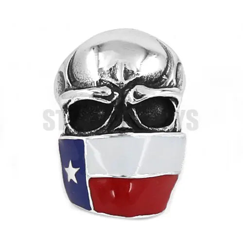 Skull Flag of Texas Mens Ring USA - Stainless Steel Silver - Unisex