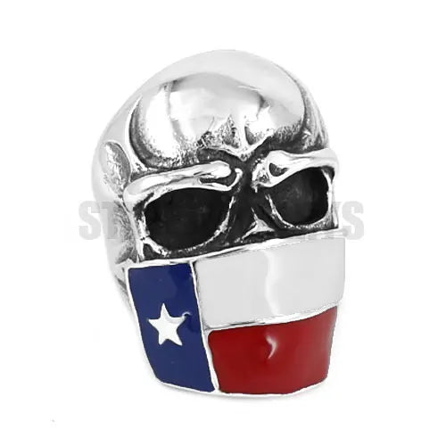 Skull Flag of Texas Mens Ring USA - Stainless Steel Silver - Unisex