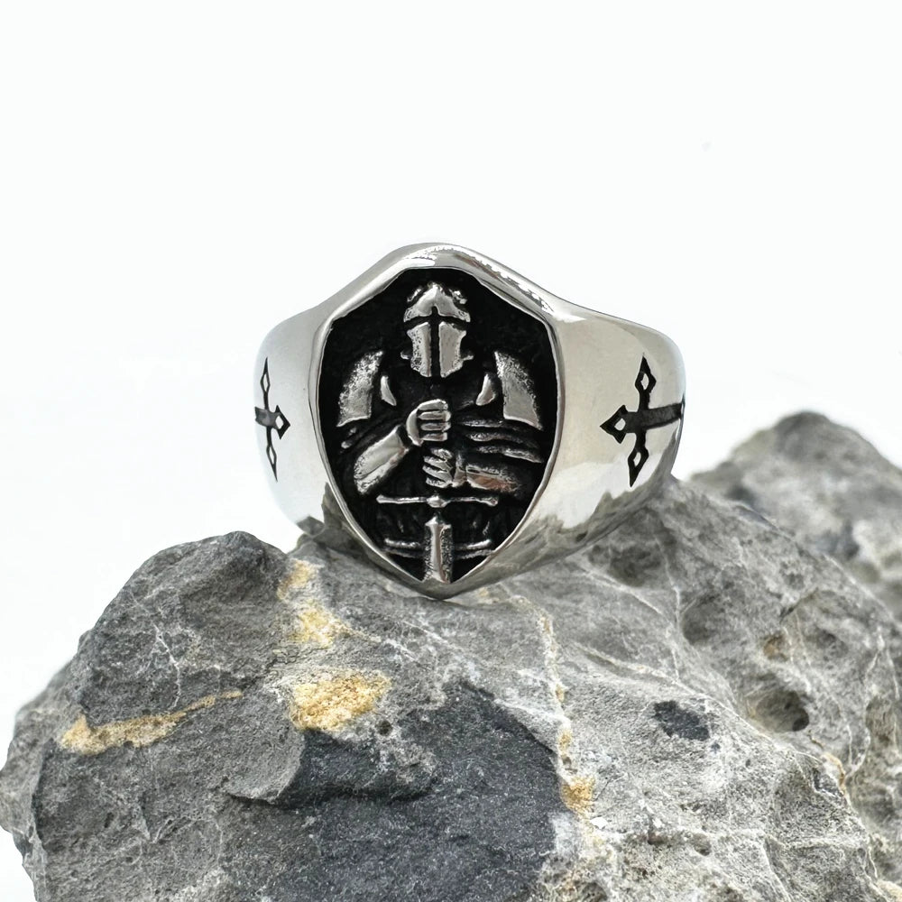 Knight Ring Medieval Sword Mens - Stainless Steel Silver & Gold - Unisex