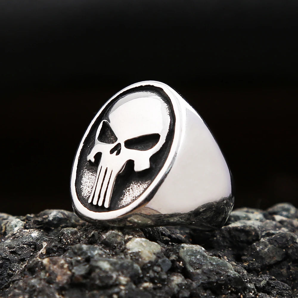 Punisher Skull Signet Superhero Mens Marvel Ring - Stainless Steel Silver & Gold - Unisex