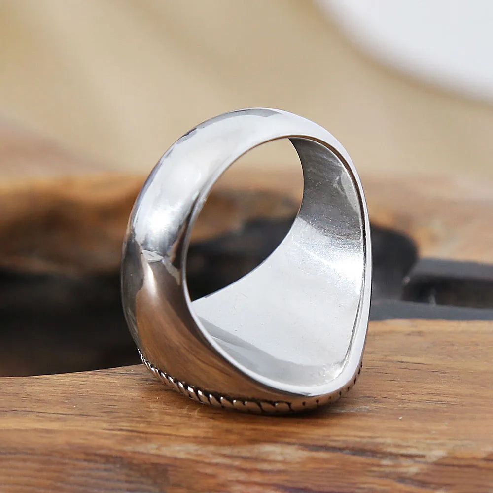 Skull Guitar Ring Grunge Signet Mens - Stainless Steel Silver - Unisex