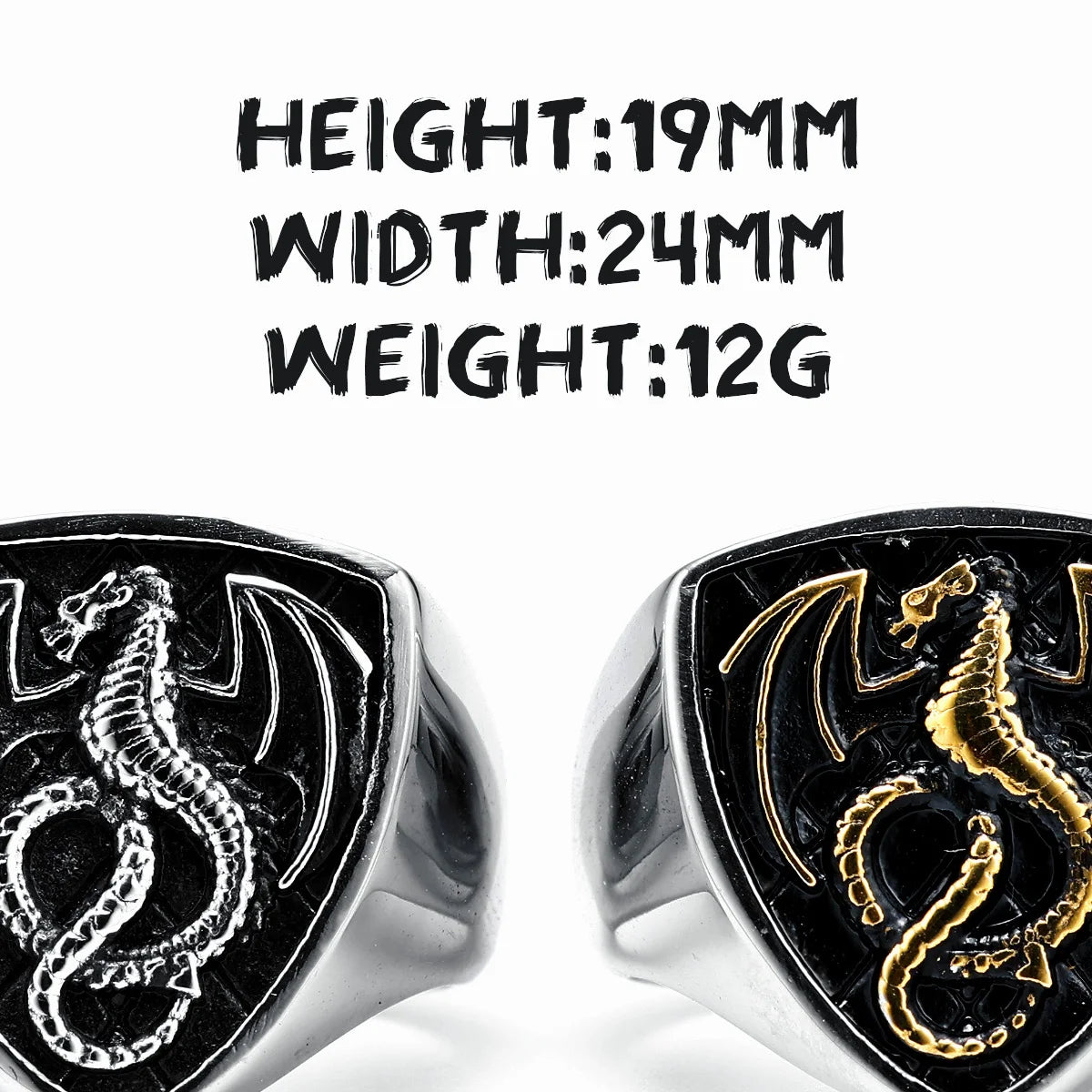 Dragon Ring Signet Mens - Stainless Steel Silver & Gold - Unisex