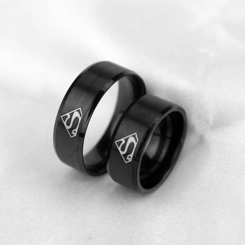 Superman Logo #2 Superhero Mens Marvel Ring - Stainless Steel Silver & Black - Unisex