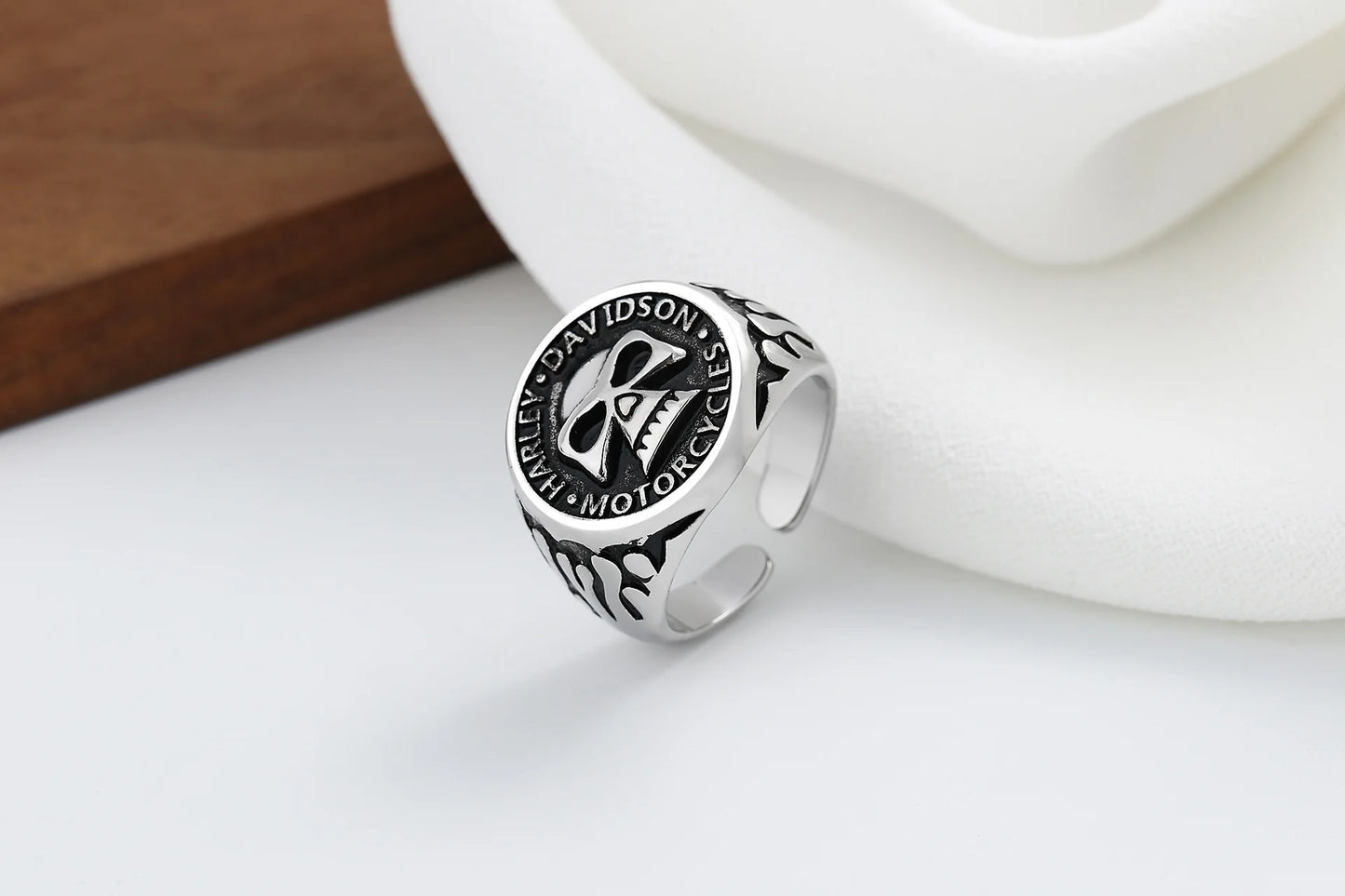 Skull Harley Davidson Ring Mens Biker - Silver - Unisex - Adjustable